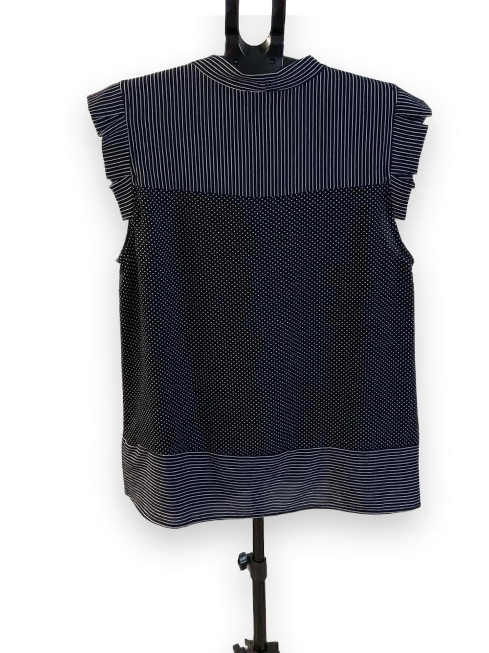 Monteau Navy and White Polka Dot Tie-Neck Blouse - Picture 2 of 4